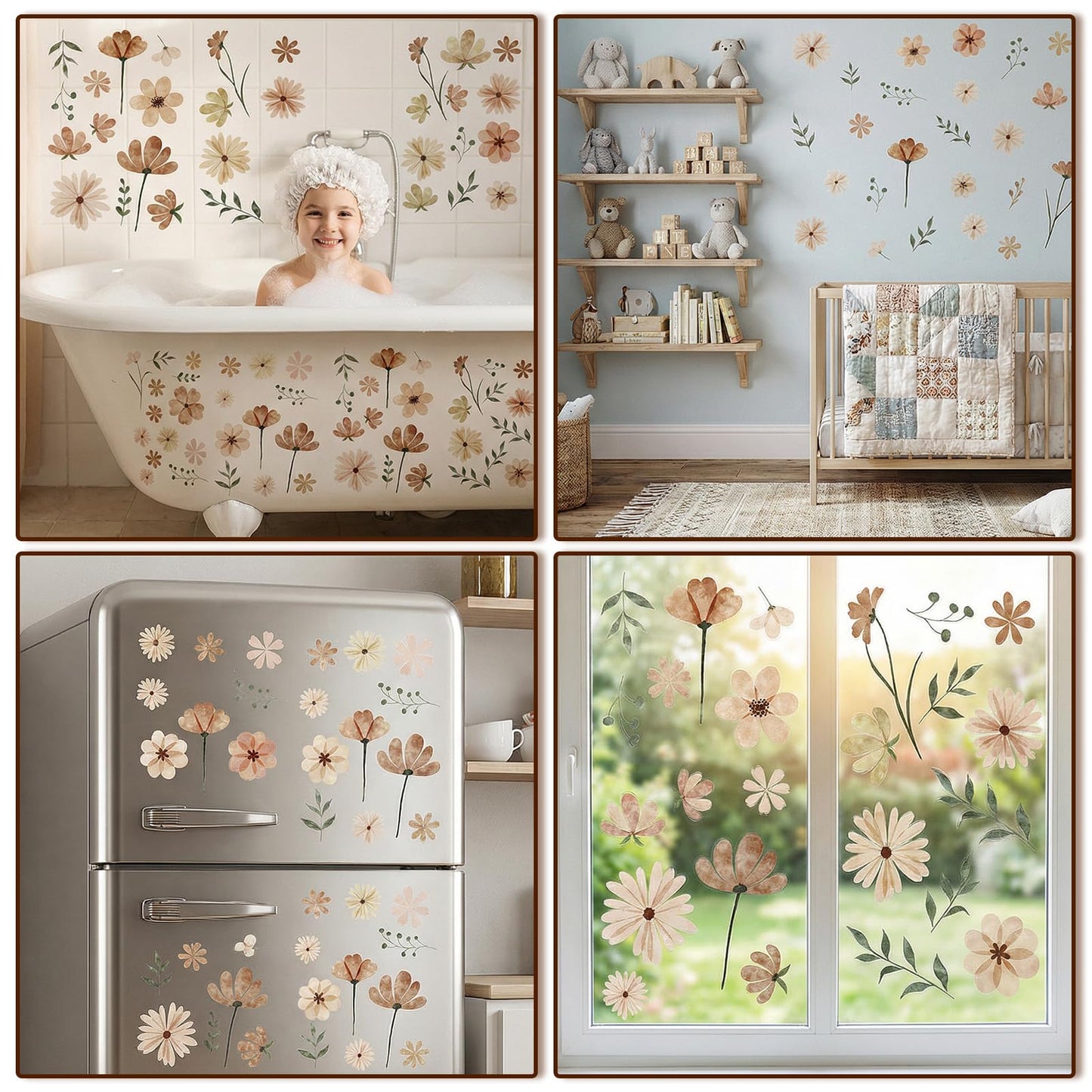 104 Pcs Daisy Wall Decals Boho Flower Stickers Wildflower for Girls' Rooms Playrooms and Nurseries Art Bedroom Classroom Removable Peel and Stick Wall Decor Cute Decorations 9 Sheets