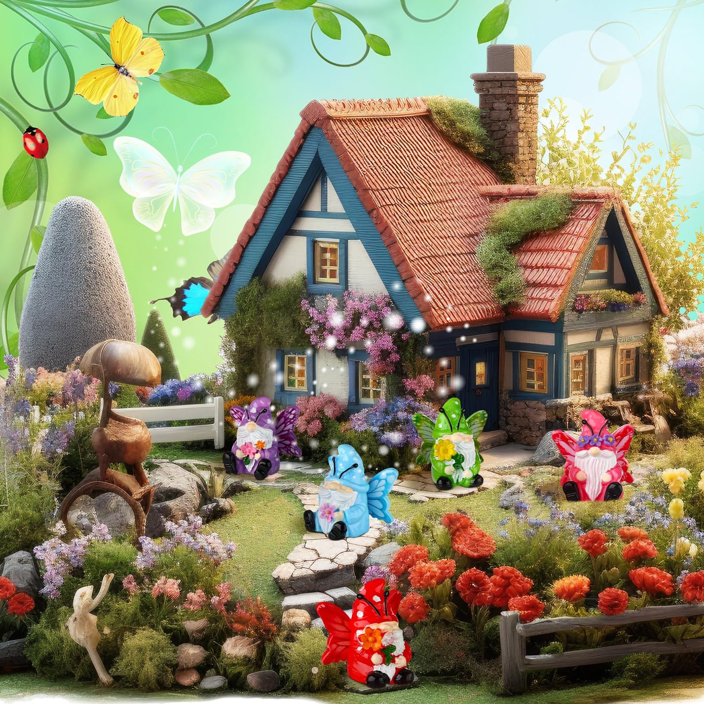Wesiti 40 Pcs Spring Decoration Butterfly Mini Resin Gnomes 1.18 Inch Spring Miniature Figurine Statues Tiny Gnomes Decor for Table Dollhouse Desk Indoor Outdoor Home Garden Plant Pot