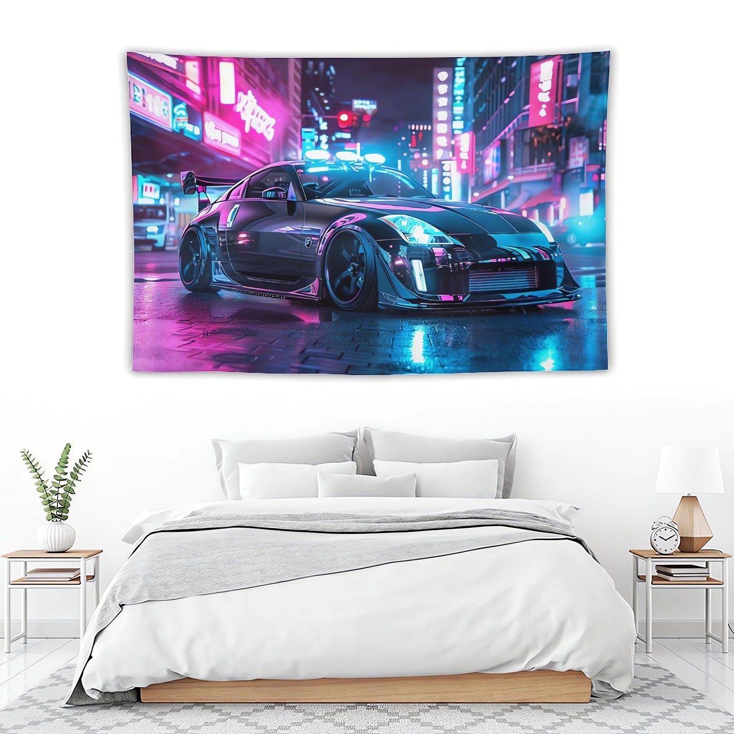 ANMOGID Neon Car Tapestry Wall Hanging Retro 350Z Street Tapestry Wall Hanging Aesthetic Decoration For Bedroom Living Room Wall Art Tapestries 60" x 40"