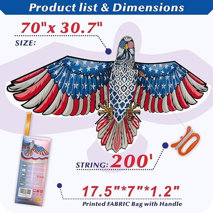 ORGCLDKT- 3D Lifelike Style Bird/Eagle Kite, Super Easy to Fly with, Ideal for Kids, Adults, Girls, Boys. Kites for The Beach, Grassland, Hiking