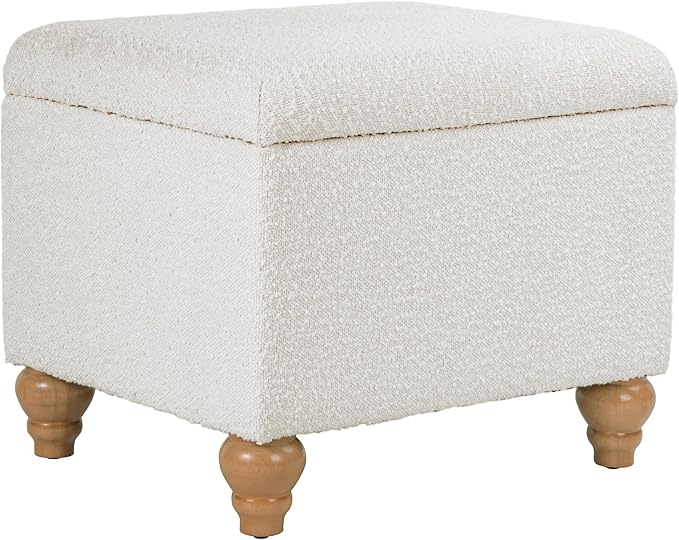 Spatial Order Home Decor | Upholstered MediumRectangular Storage Ottoman | Hinged Lid Ottoman with Storage for Living Room & Bedroom, Cream Boucle