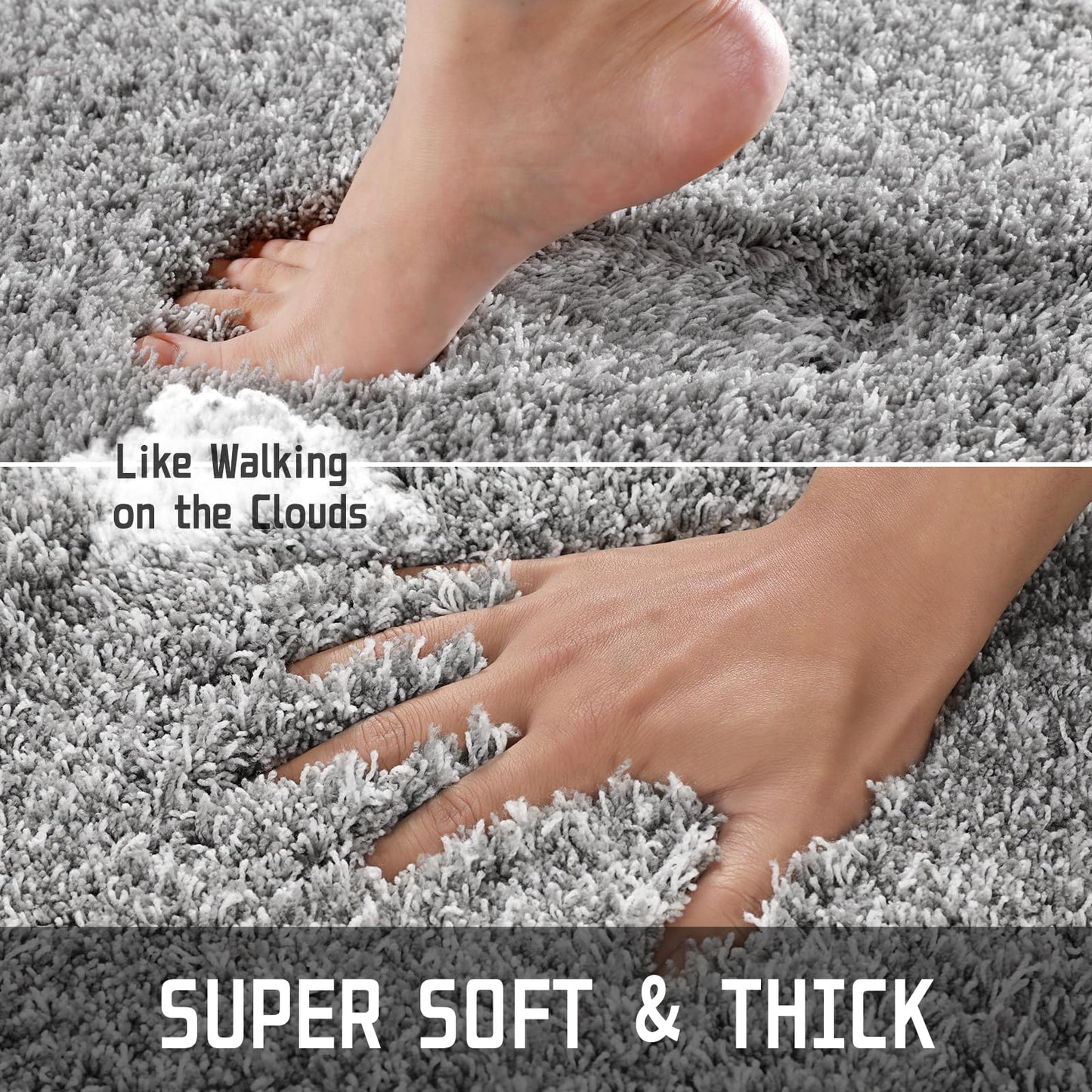 Yimobra Bathroom Rugs Non Slip Washable, Ultra Soft and Water Absorbent Bath Mats, Fluffy Shower Mat Outside, Plush Matts for Bathroom Floor/Sink, 24x17, Home Decor Accessories, Light Gray and White