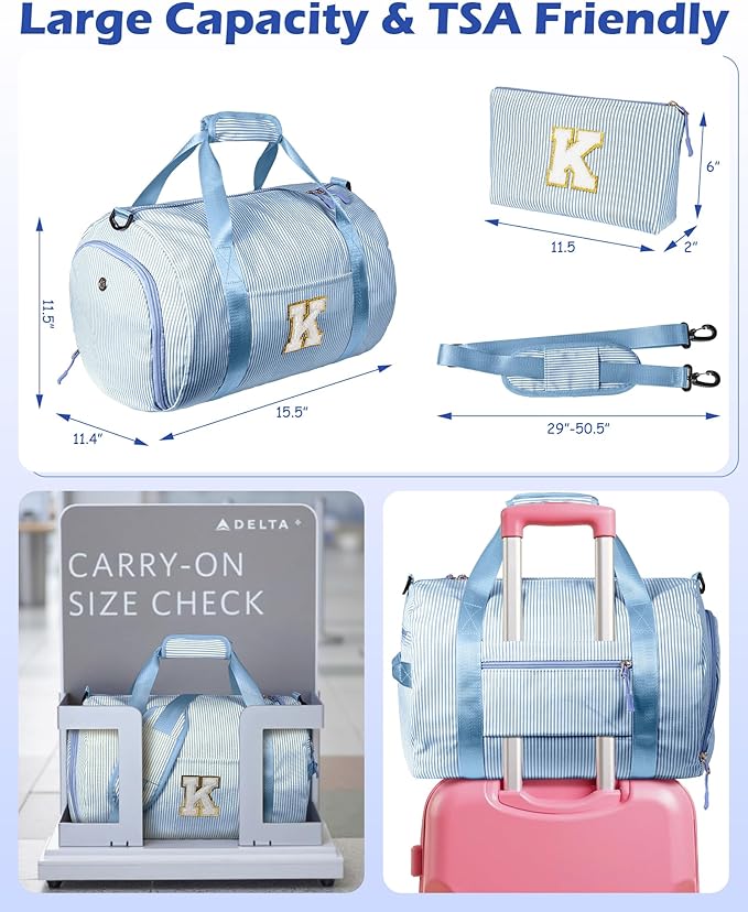 Birthday Gift for Her, Girl Gym Bag, Kids Initial Overnight Duffel Bags with Shoe Compartment, Personalized Travel Bag with Makeup Pouch, Trendy Stuff for Teen Girl Women (Letter L)