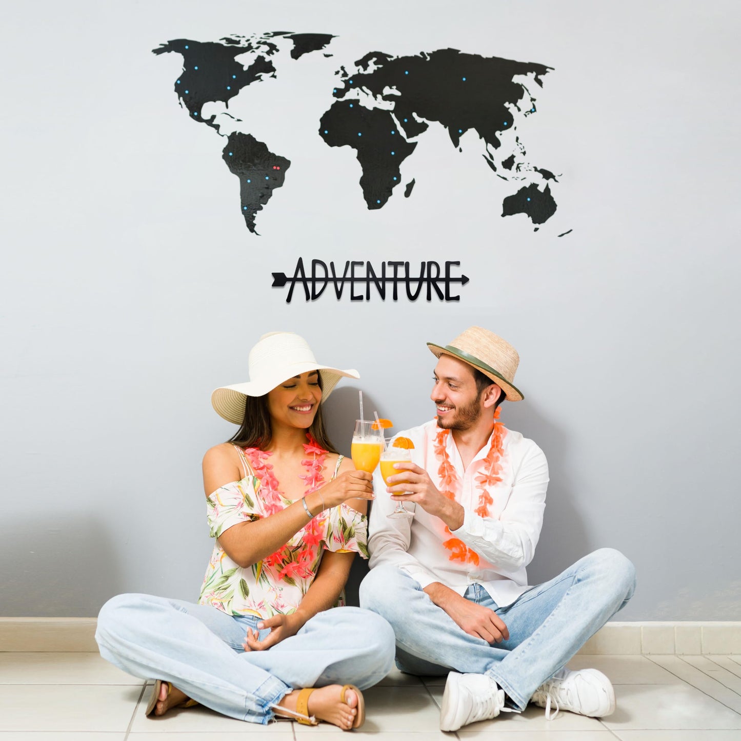 Noxozoqm Adventure Metal Sign - Travel Wall Art Decor for Home, Living Room, Bedroom, Office - Gift for Travel Lovers, 16.2 x 3.8 In, Black