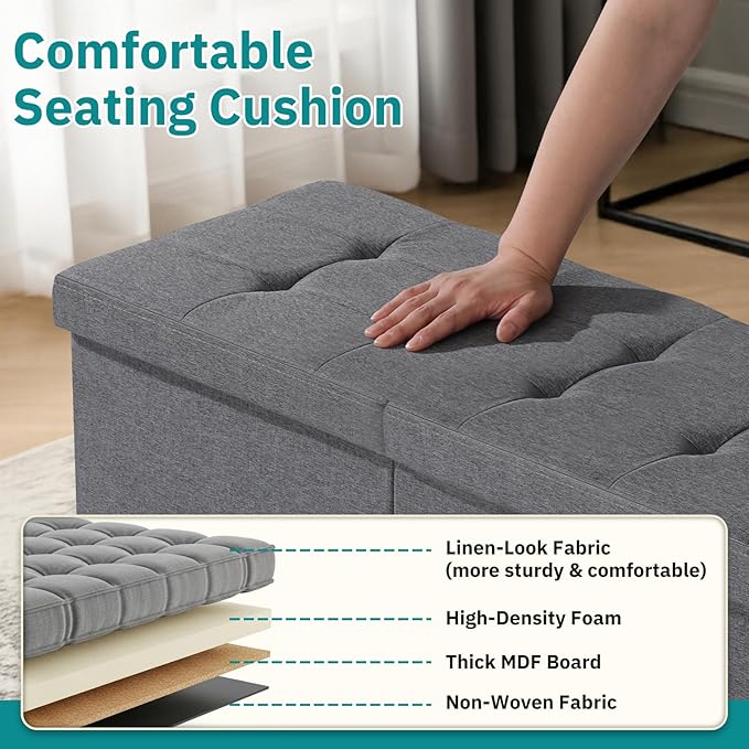 30-INCH Storage Ottoman Bench, Footrest with Storage, End of Bed Bench Coffee Table for Living Room, Bedroom, Entryway, Dark Gray