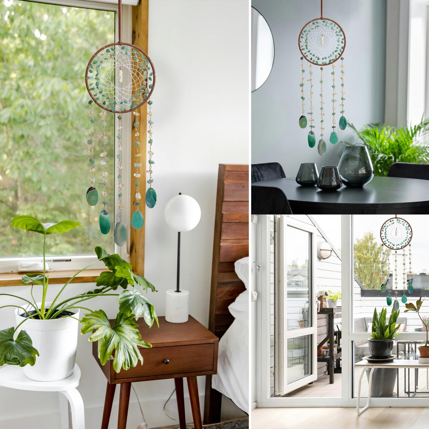 Boho Dream Catchers, Crystal Large Dreamcatcher Green Turquoise Suncatchers for Windows Wall Hangings Decoration Gifts for Adult Girls Bedroom Garden Room Decor