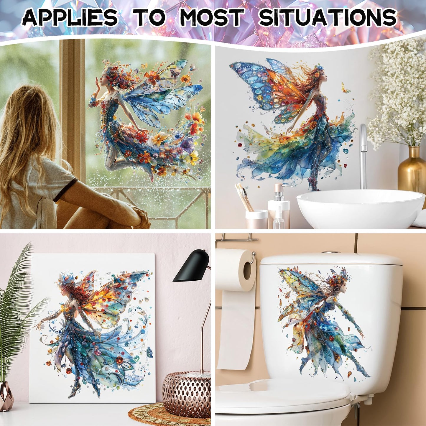Amaonm 4PCS Removable 3D Dance Girl Wall Decal DIY Flying Butterfly Princess Girls Wall Stickers Peel and Stick Angel Elve Wall Art Decor for Kids Bedroom Nursery Decoration (66004)