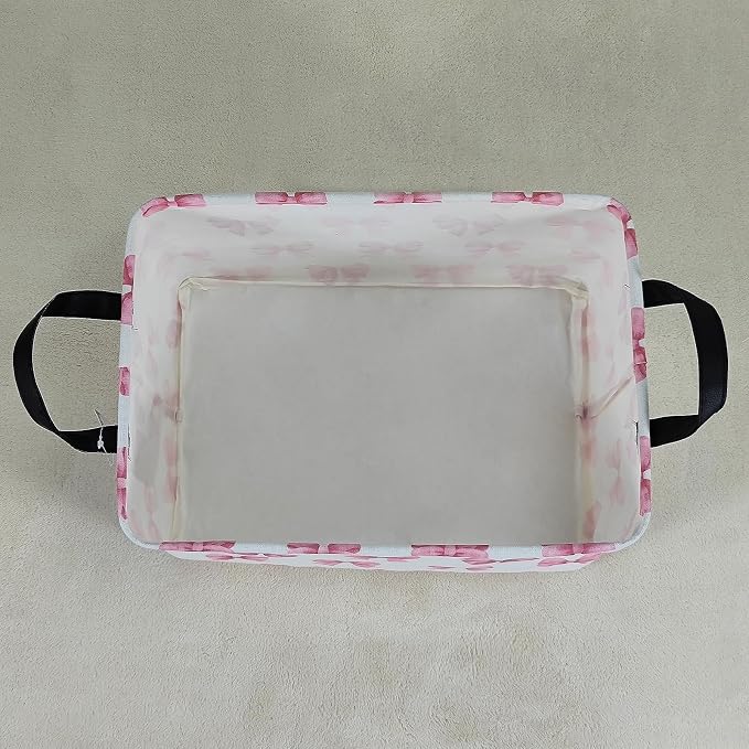 Rectangular Pink Bow Storage Basket,Collapsible Storage Bin for Nursery,Cute Bow Toy Storage Organizer for Kids Girls,for Home,Bedroom,Playroom,Closet,New Parent Gift(Pink Knot)