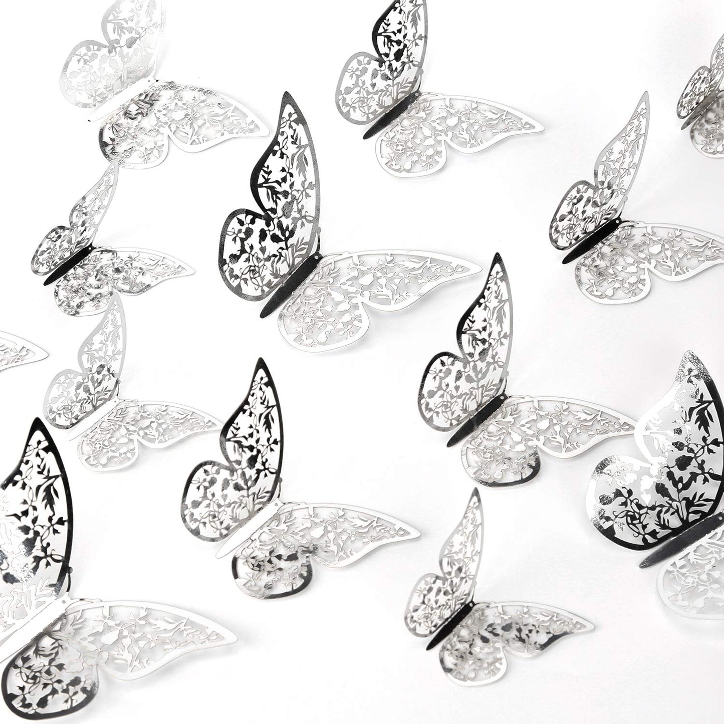 AIEX 24pcs 3D Butterfly Ornaments Removable Vivid Stickers with 3 Different Sizes (Silver)