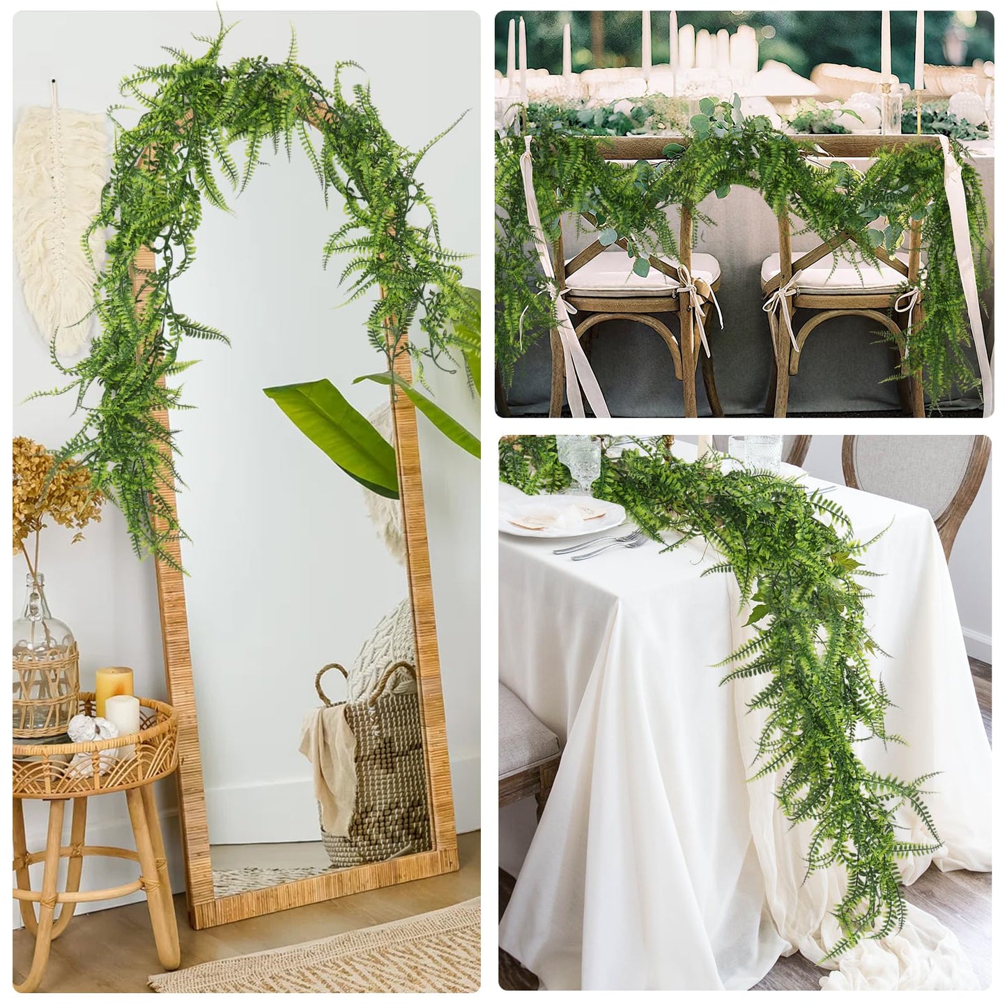RECUTMS 2pcs Artificial Hanging Boston Ferns Garland Fake Hanging Plant 6 FT Greenery Leaves Ivy Garland Faux Ferns Fake Vines for Spring Outdoor Indoor Home Garden Party Wall Easter Decor