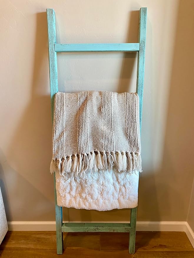 BARNWOODUSA Rustic Farmhouse Decorative Ladder - Our 5 ft Ladder can be Mounted Horizontally or Vertically and is Crafted from Upcycled Wood No Assembly Required Robins Egg Blue