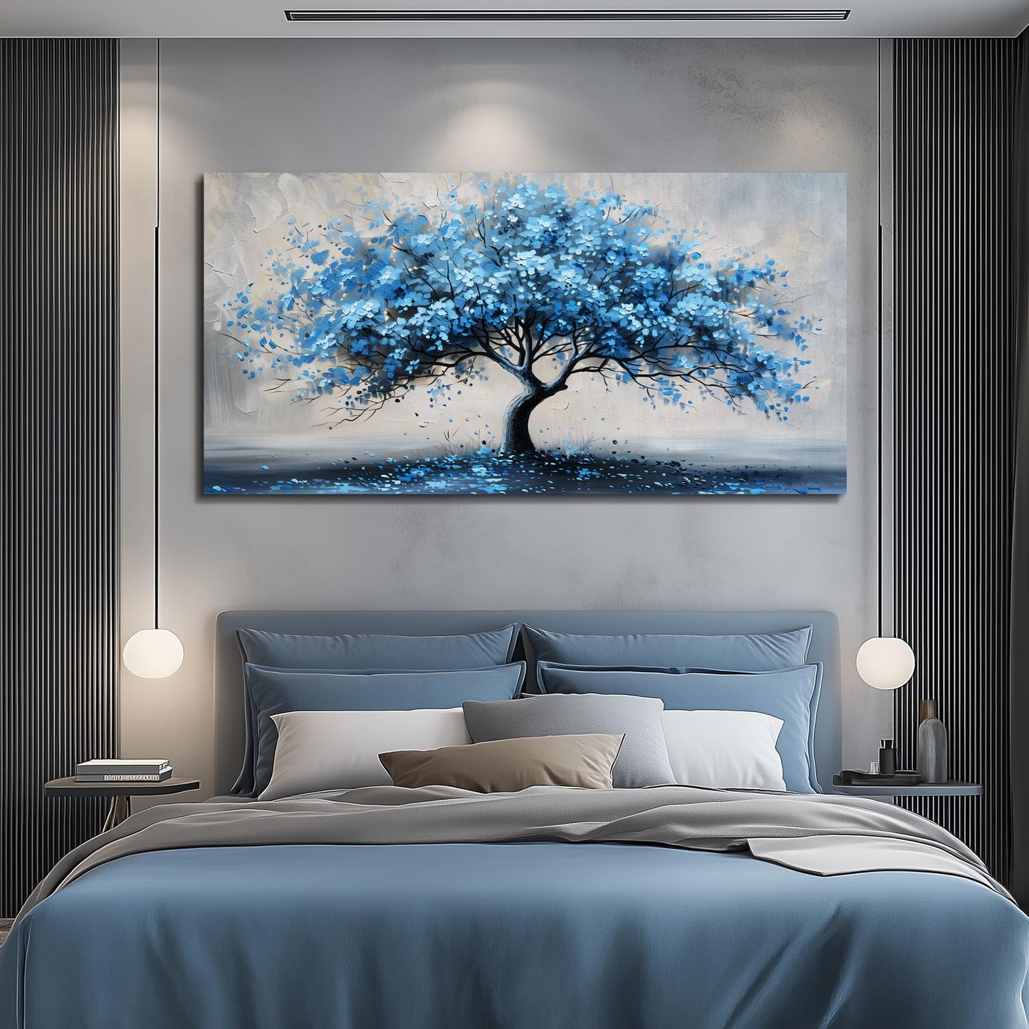 KELIYUAN Canvas Wall Art For Living Room Framed Wall Decorations For Bedroom Office Wall Decor Abstract Painting Blue Tree Pictures Artwork Ready To Hang Guesthouse Room Mural Home Decor 20x40 In