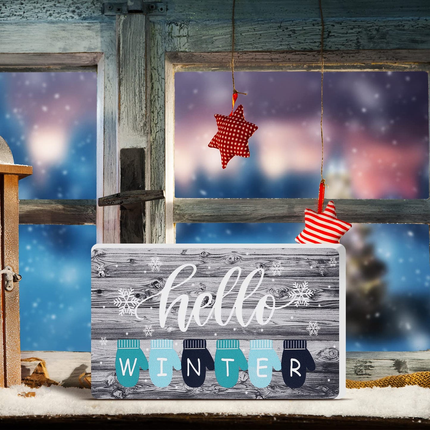 Yalikop Hello Winter Wood Sign for Home Farmhouse Decor 9 x 5.3 Inch Winter Table Centerpiece Freestanding Decor Wooden Cutout Decoration