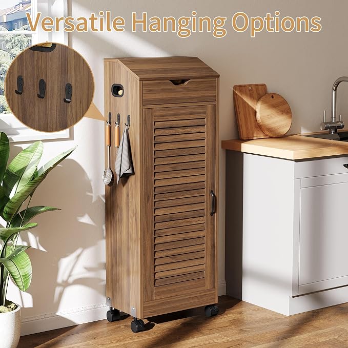 AwayHome 4 Tier Large Potato Storage Bin, Wood Bread Box with Lid and Wheels, Movable Potato and Onion Storage Bin,Decorative Fruit and Vegetable Organization Cabinet for Kitchen,Pantry