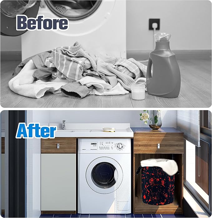 Blood Splattered Laundry Basket Blood Pattern Foldable Oxford Cloth Funny Tote Bag Laundry Hamper Clothes Storage Bucket Organizer For Bathroom/Laundry Storage/Bedroom 18.9x16.5 Inch