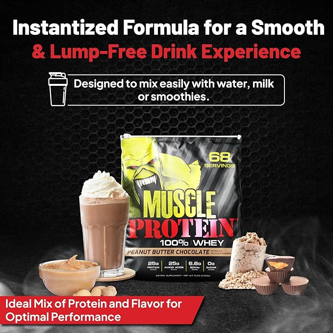 Muscle Protein Whey Powder [5 lbs/Pack of 1]??Cold Filtered, 25g Pure Protein, 6.6g BCAAs (Packaging May Vary) (5 Pound (Pack of 1), Peanut Butter Chocolate)