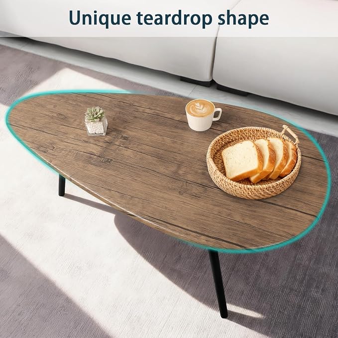 Coffee Table Modern Oval Coffee Tables Retro Center Table for Small Space Mid Century Rustic Accent Table for Living Room Home Office, Easy Assembly 22" D x 43" W x 18" H