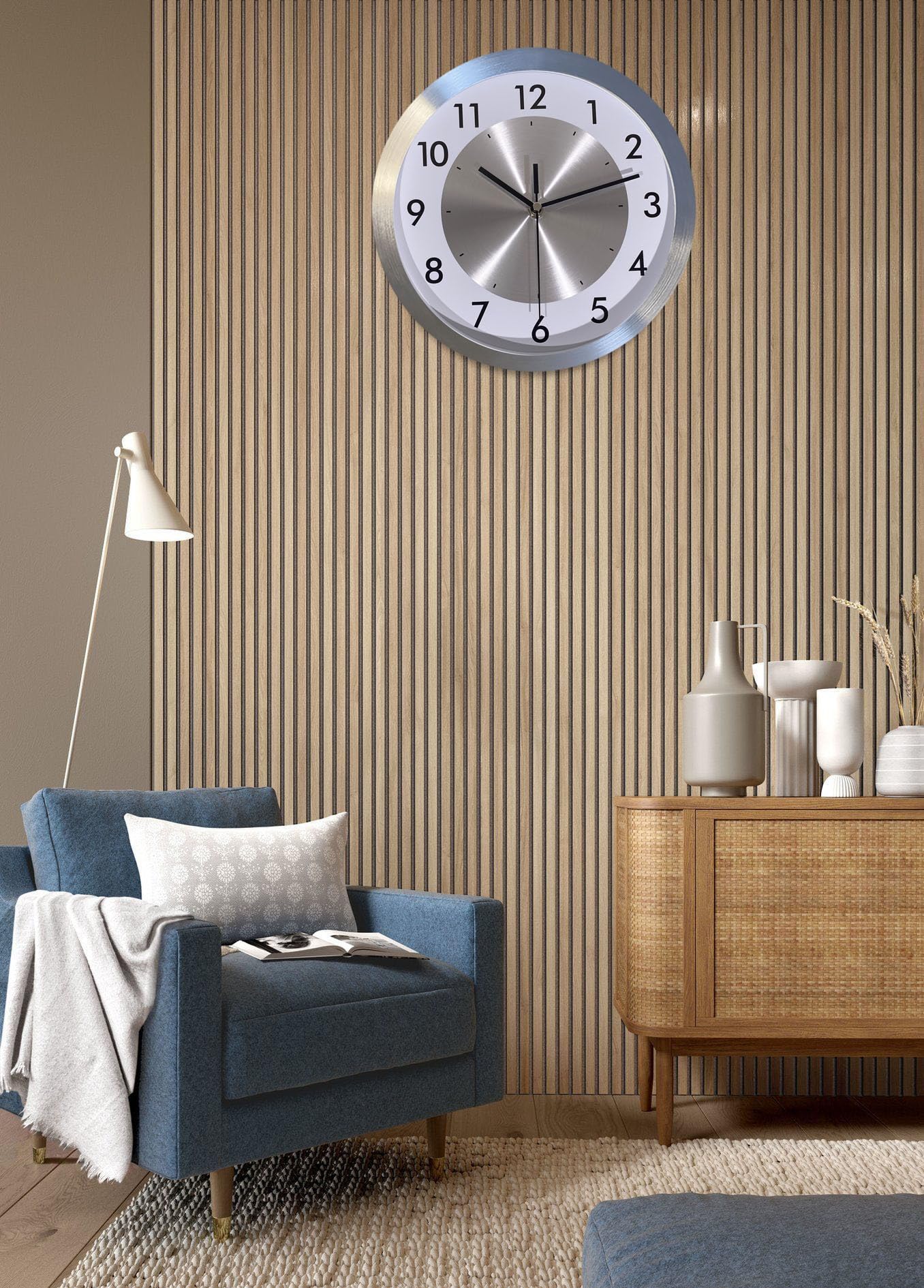 Fzy.bstim Non Ticking Silent Wall Clock Decorative,Analog Metal Wall Clock Battery Operated,Bedroom/Living Room/Office/Kitchen Clock,Sliver,10 inch