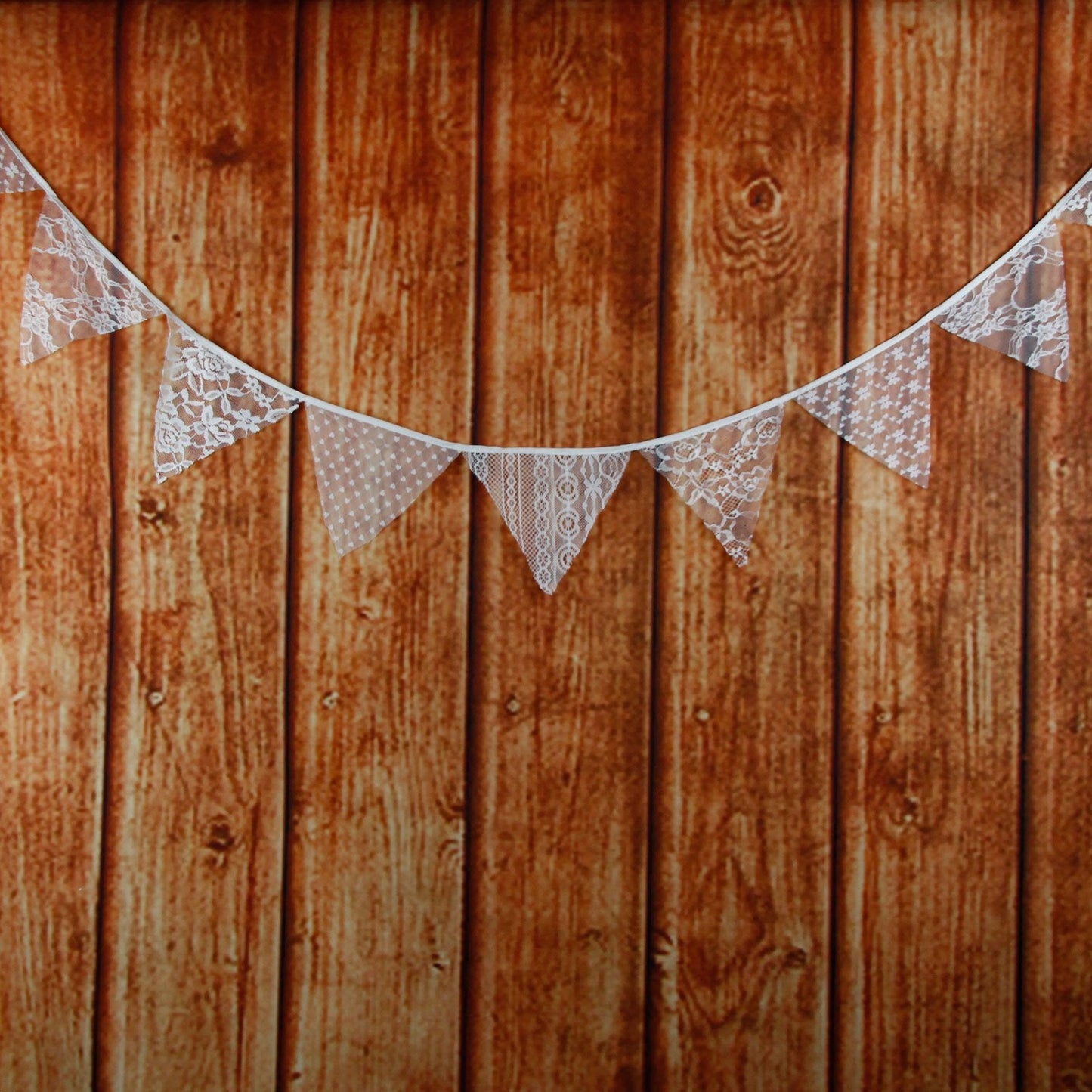 LOVENJOY White Floral Lace Pennant Banner, Fabric Triangle Lace Bunting Flag Garland - 10.8 Feet