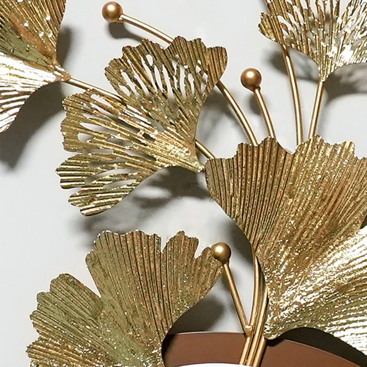 BULUXE Metal Wall Decor – 46.5" Modern 3D Ginkgo Leaf Wall Art with Gold Finish & Marble Accent, Geometric Metal Wall Sculpture