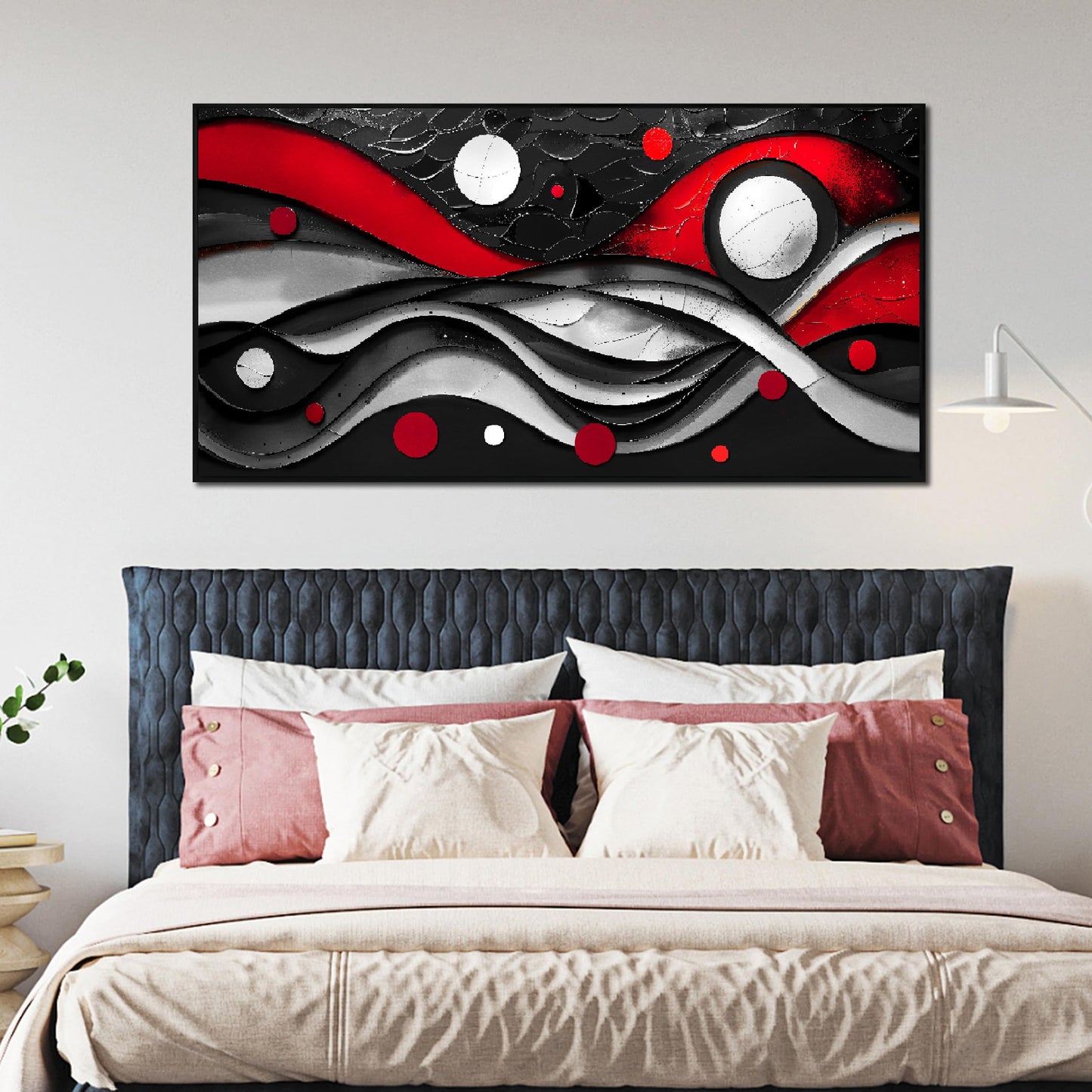 Ouzzlie Black White Wall Decor Bedroom Large Abstract Wall Art Modern Wall Art Decor Red Paintings for Living Room 29" x 59"