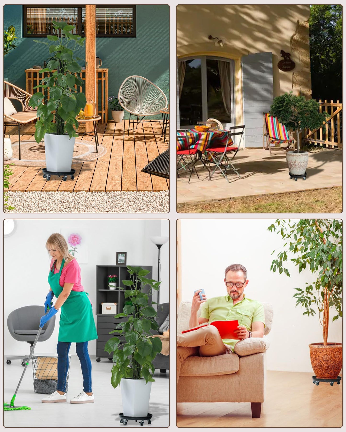 Tadpolebaby Heavy-Duty Plant Caddy with Wheels 14 Inch, 360° Lockable Caster,Outdoor Rolling Plant Dolly That is Not Easily Rusted, Indoor Metal Plant Cart with Rollers, Plant Pot Trolley, Black 3Pack