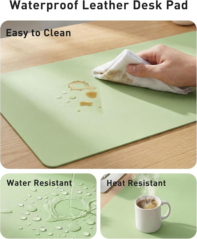 Aothia Faux Leather Desk Mat - Large Mouse Pad, Non-Slip PU Leather Blotter, Waterproof Writing Surface for Office and Home (Foam Green, 42" x 17")