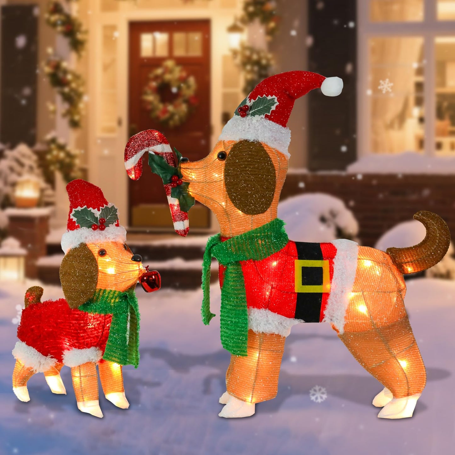 Afirst Christmas Dog Lighted Decorations, 2 Pack Lighted Up Xmas Dog Outdoor Lighted Holiday Displays Gift for Home Garden Party Yard Porch Decor