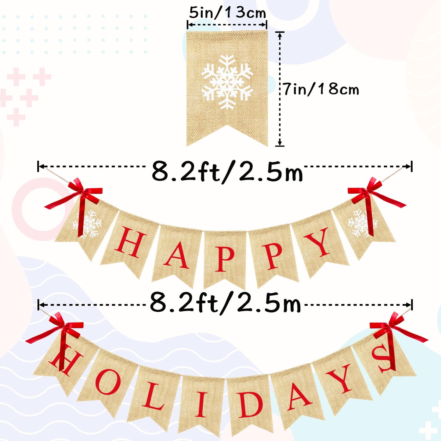 VILIFEVER Happy Holidays Banner Burlap, Christmas Decorations for Home Office, Christmas Banner for Fireplace Mantel Indoor Outdoor Decor, Happy Holidays Sign Xmas Party Supplies