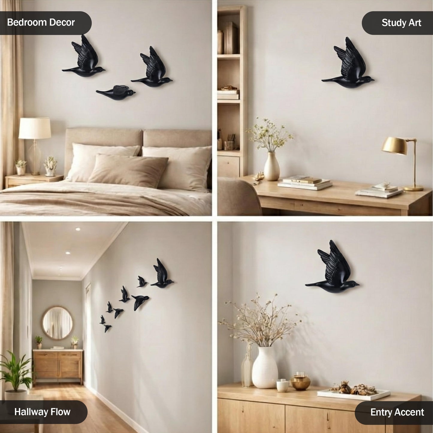 suruim Bird Wall Sculptures Set of 3-3D Wall Art Decor for Living Room, Home Decor Modern GoldEN Wall Decor & Bird Gallery Wall Art (Black)