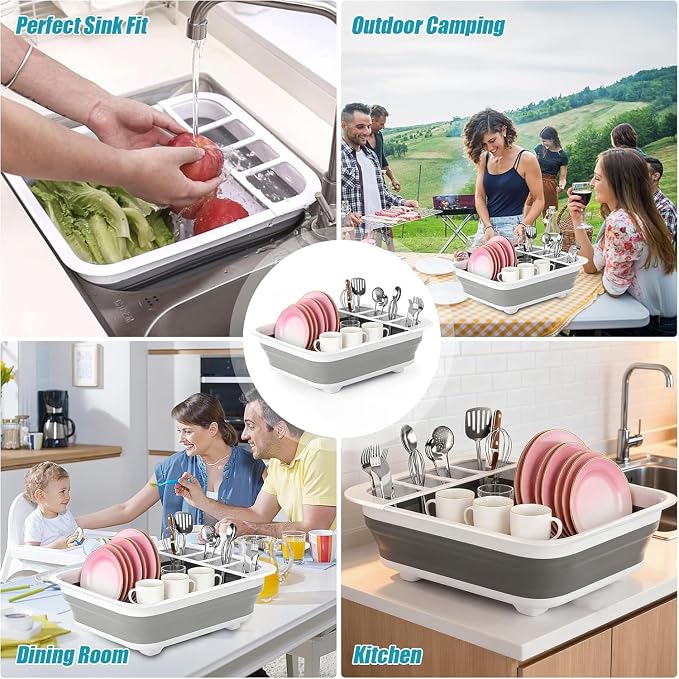 4 Pack Collapsible Dish Drying Rack Portable Dish Rack for Kitchen RV Campers Travel Trailer - Space Saving Kitchen Storage Tray, Send Goods from Local Warehouse