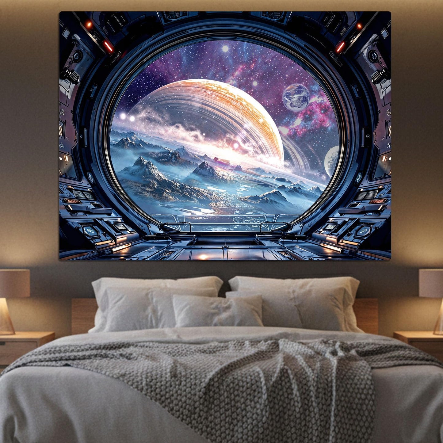 Lifeel Galaxy Tapestry, Planet Space Science Fiction Aesthetic Window Tapestries Decor for Game Room and Bedroom Living Room, 36x48 inches