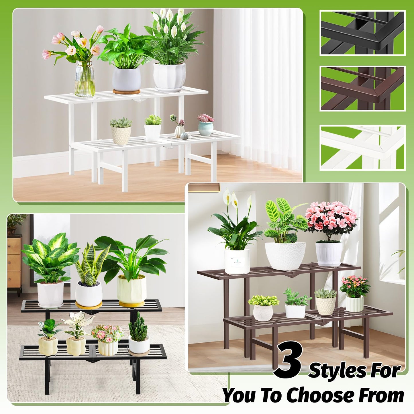 jsyonii 2 Tier Metal Plant Stand Outdoor Indoor, Separated Tiered Outdoor Folding Plant Shelf, Ladder Plant Stands Display Rack for Garden Window, 8.3/15.4'' Tall (White)