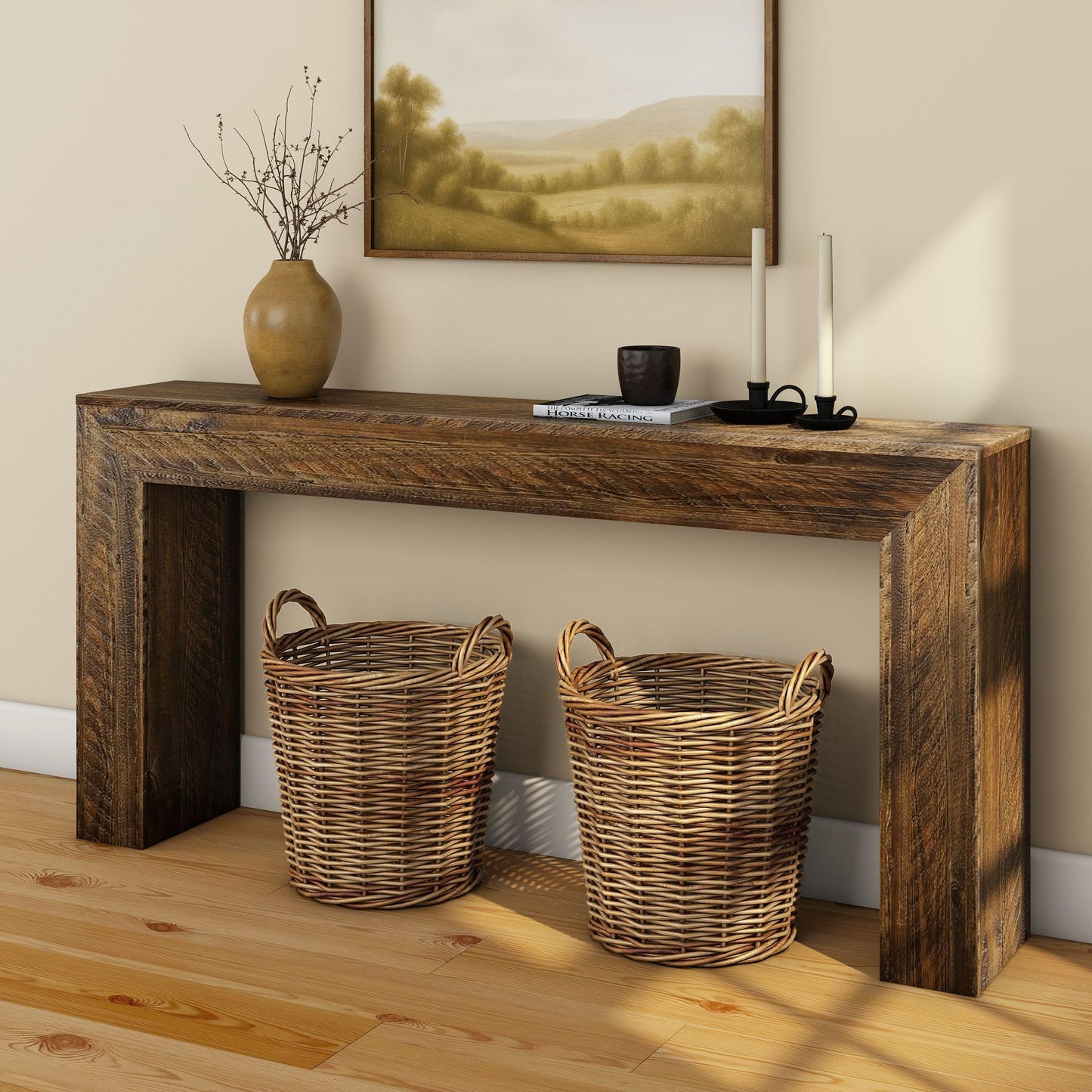 Plank+Beam 66 Inch Camden Console Table - Solid Pine Wood, Easy Assembly for Living Room or Entryway, Rustic Barnwood