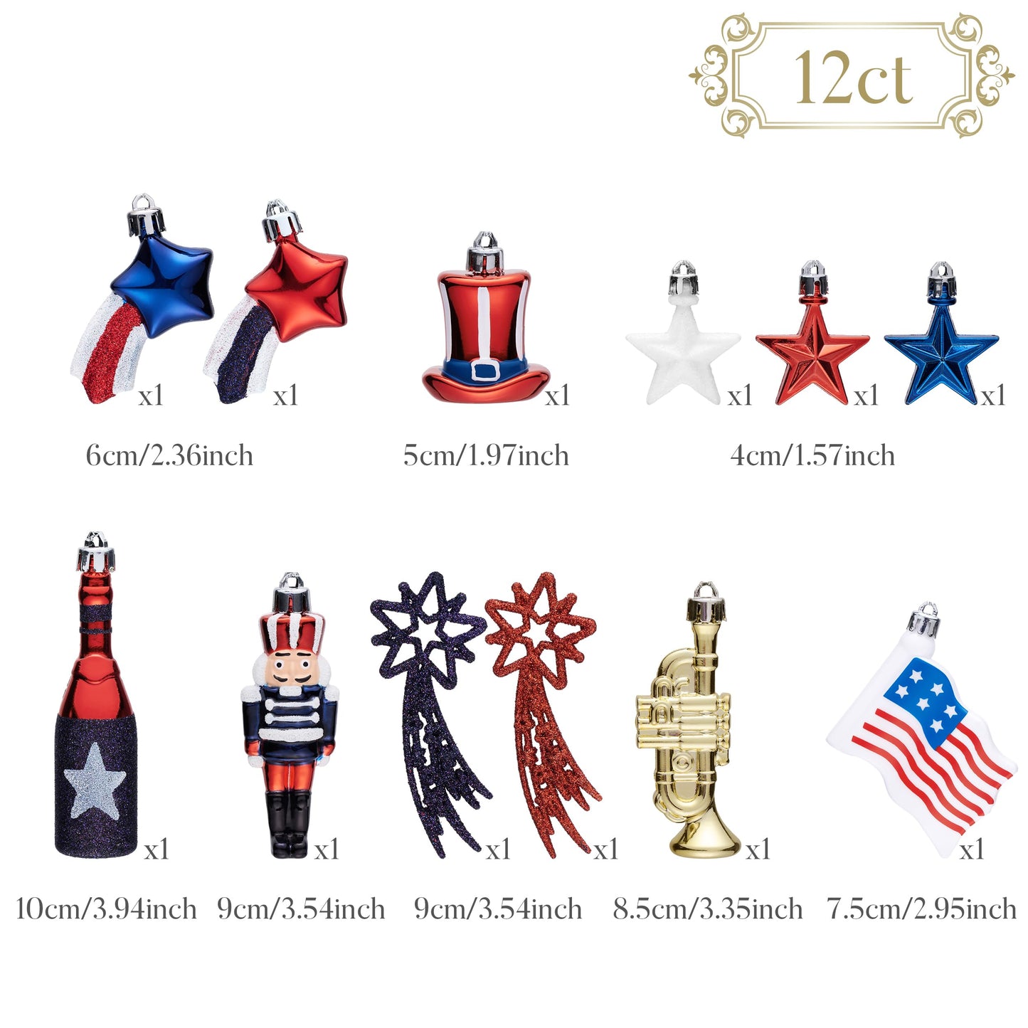 Valery Madelyn 4th of July Tree Decorations for Patriotic Memorial Day Ornaments, 12ct Red White Blue Shatterproof Americana Nutcracker Hanging Ball Decor for Independence Day USA 250th Anniversary