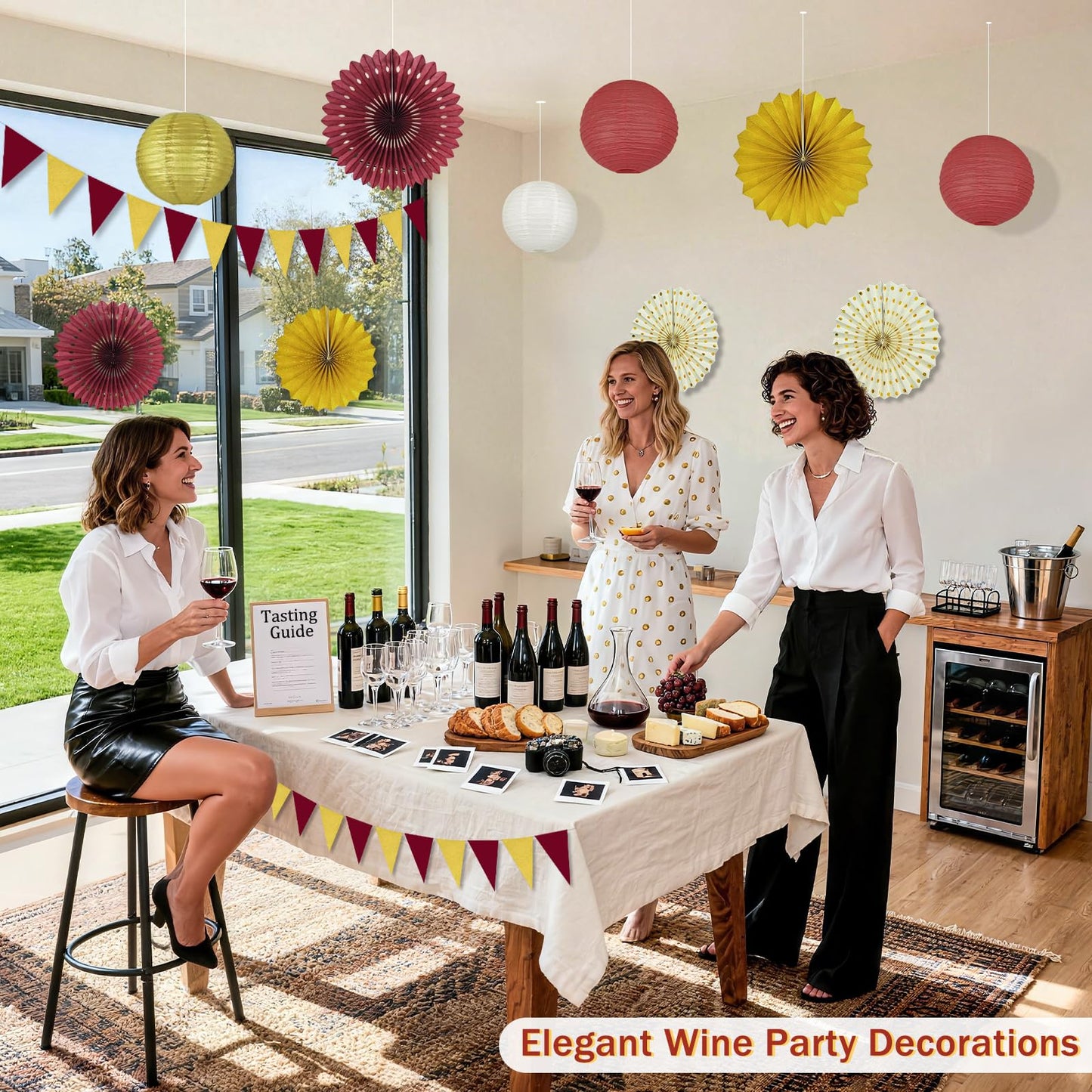 13 Pcs Maroon and Gold Party Decorations Set, Burgundy Gold Cream Hanging Paper Lanterns, Fans & Banner for Graduation Decorations 2026, Wine Party, Adult Birthday, Class Reunion