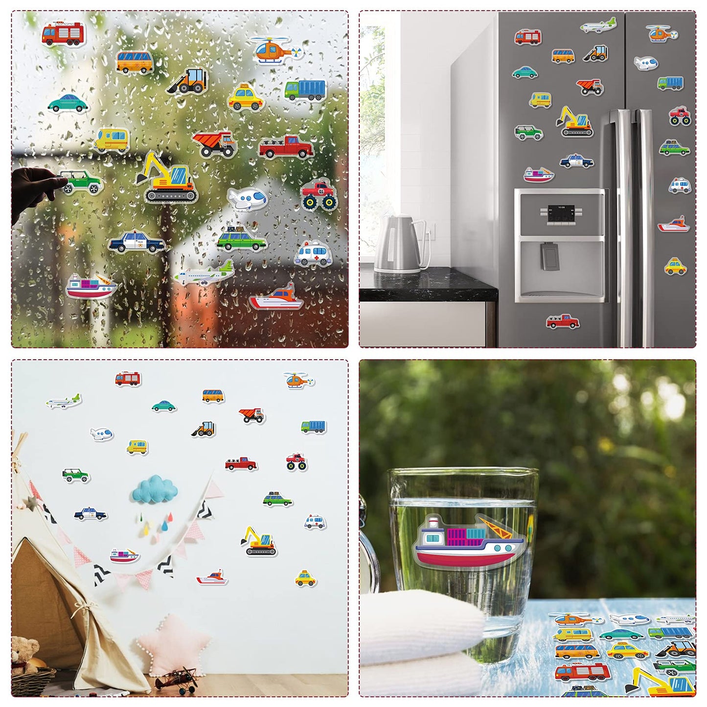 20 PCS Transportion Thick Gel Clings Vehicle Window Gel Clings Decals Stickers for Kids Toddlers and Adults Home Airplane Classroom Nursery Winter Car Party Supplies Decorations