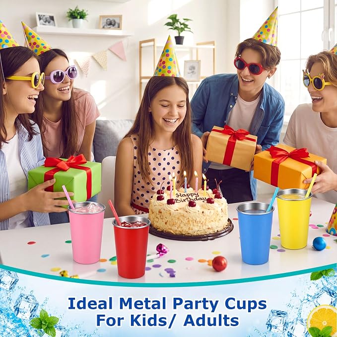 Mimorou 4 Pack Stainless Steel Pint Cups Metal Cups Unbreakable Drinking Water Tumblers Stackable Tumbler for Adults Bar Home Restaurant Travel Picnic Camping Outdoor (Mixed Colors,16 oz)