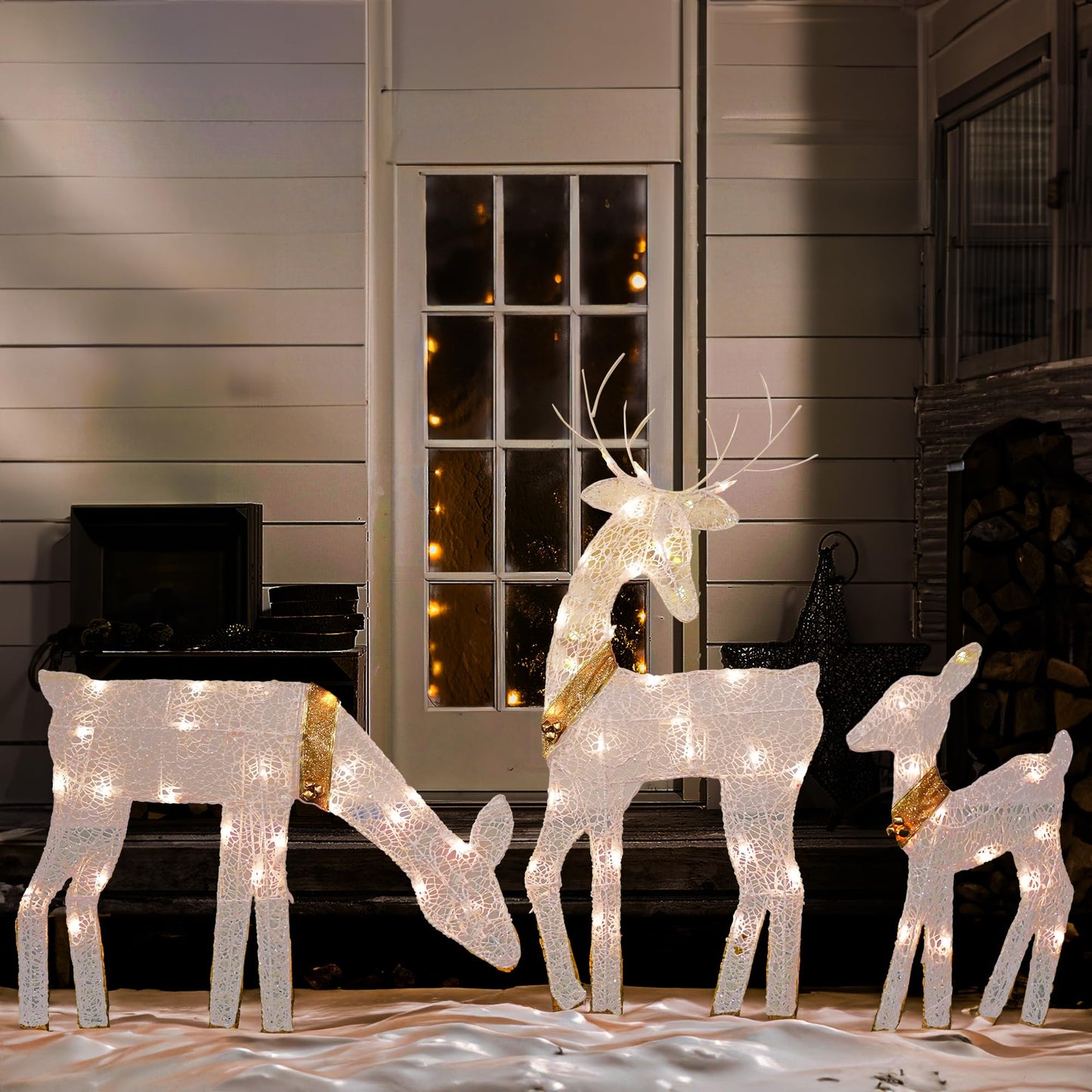 Dazzle Bright Christmas Outdoor Decoration, 3-Piece Lighted 2D Reindeer Family with 60 L, Pre-Lit Light Up Deer Set, Waterproof Outdoor Christmas Deer Decorations for Yard Patio Lawn Garden Party