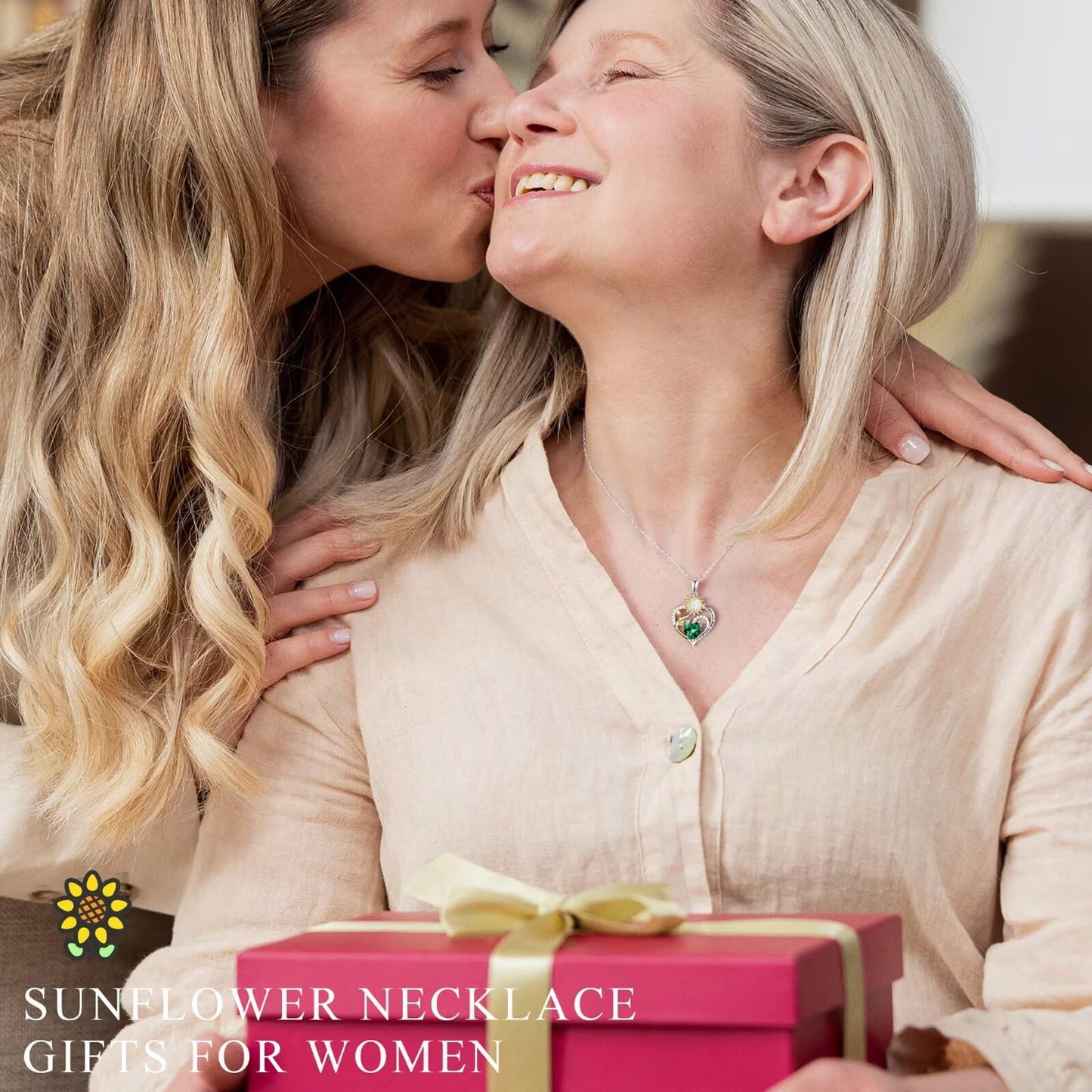 Iefil Mothers Day Gifts for Wife - 925 Sterling Silver Sunflower Necklace May Simulated Emerald Necklace Birthday Mothers Day Gifts for Mom Daughter