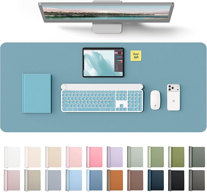 YSAGi Leather Desk Protector, Office Mat, Large Mouse Mat, Non-Slip PU Leather Blotter, Laptop Desk Mat, Waterproof Writing Pad for Office and Home(Aquamarine, 42" x 17.2")