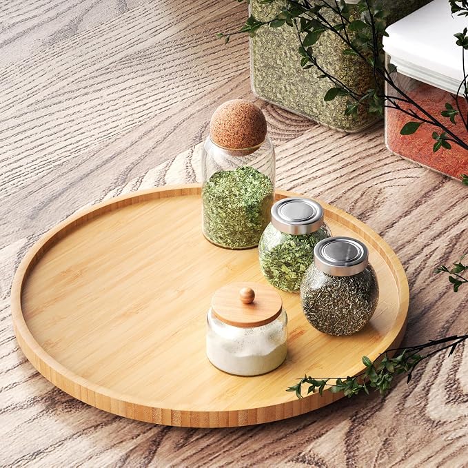 VERTORGAN Lazy Susan Organizer for Kitchen,Bamboo Turntable for Cabinet,Pantry,Vanity,Large（Natural）