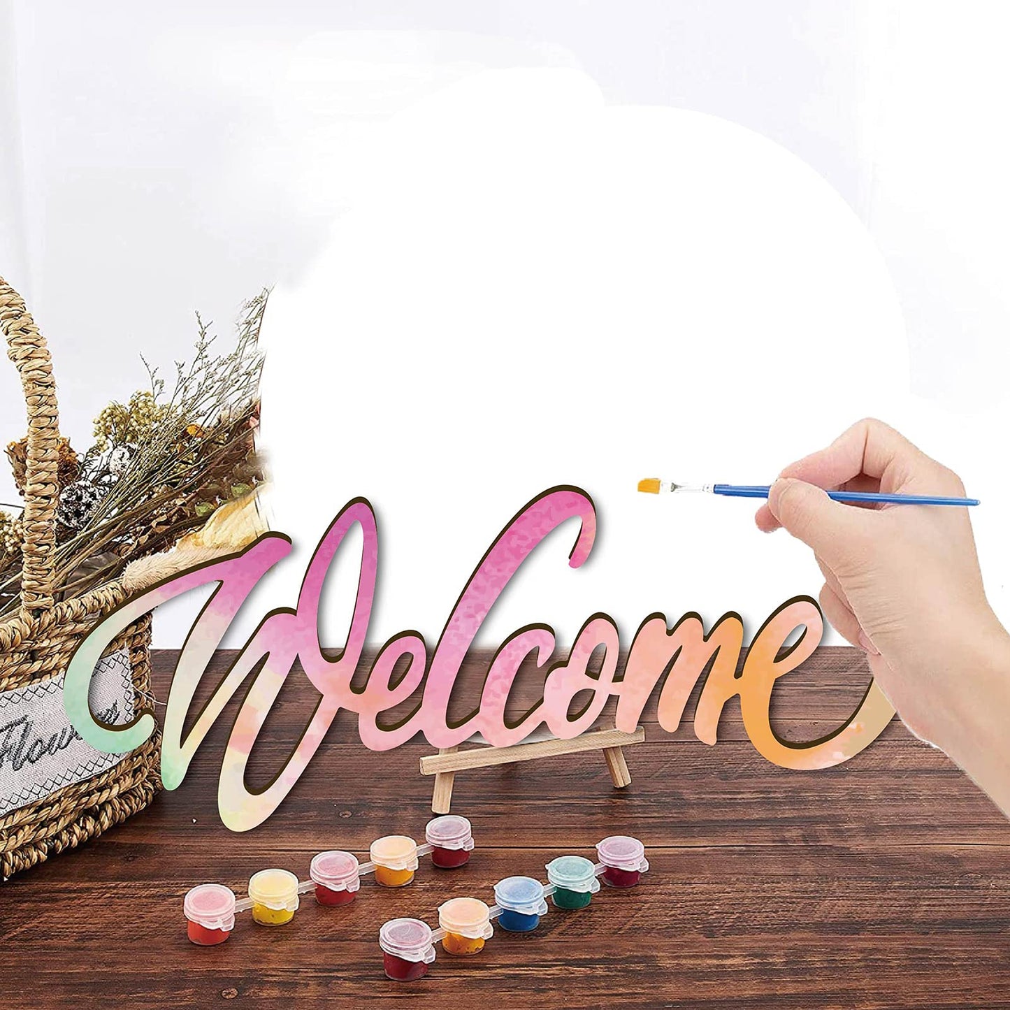 CREATCABIN Laser Cut Wood Sign Wall Art Welcome Letter Sign Decorative Wall Sculpture Hanging Decor Unfinished for Housewarming Door Wall Room Decoration 11.8" x 4.7"