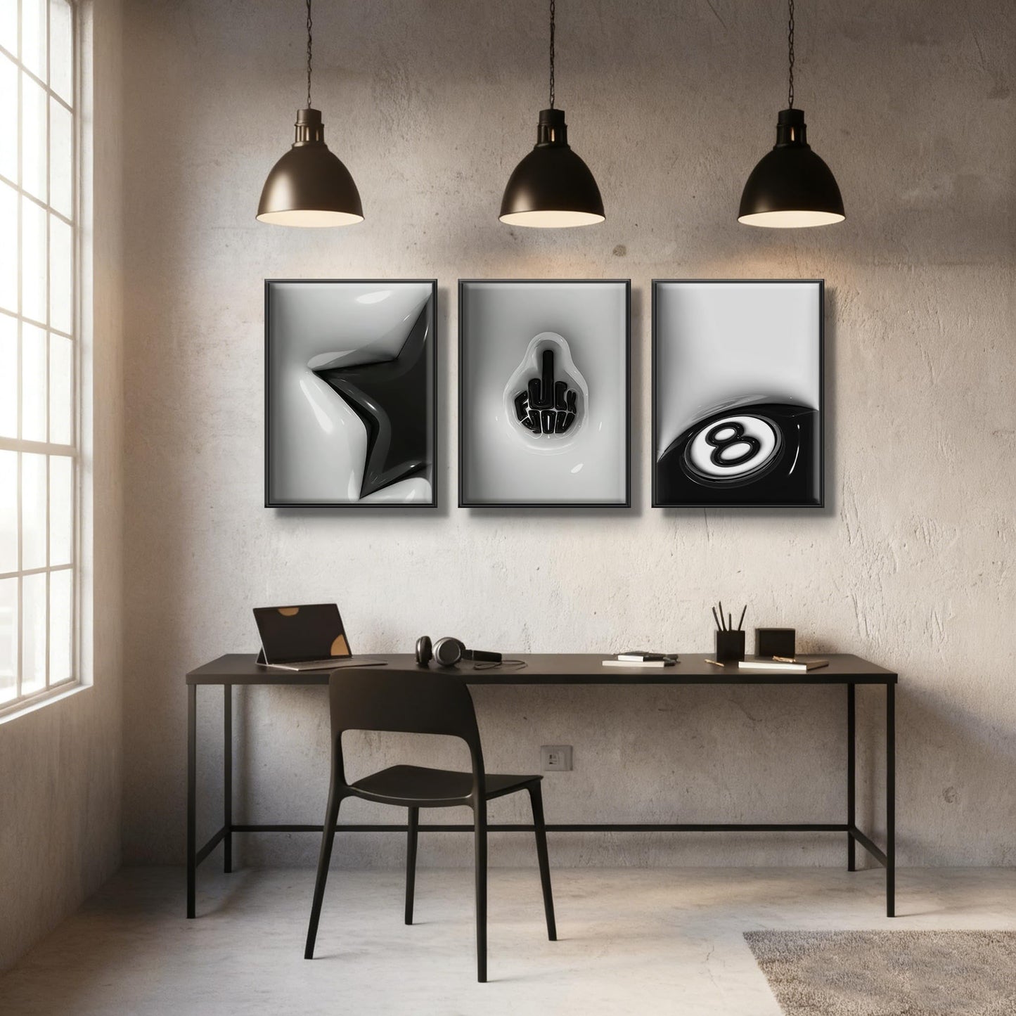 WNRTEKNK 3Pcs Lucky 8 Ball Wall Art Black And White Pictures Y2K Wall Decor Trendy Star Canvas Funky Lucky Preppy Painting Print for Apartment Dorm Teenager Room 12X16 in UNFRAMED Poster