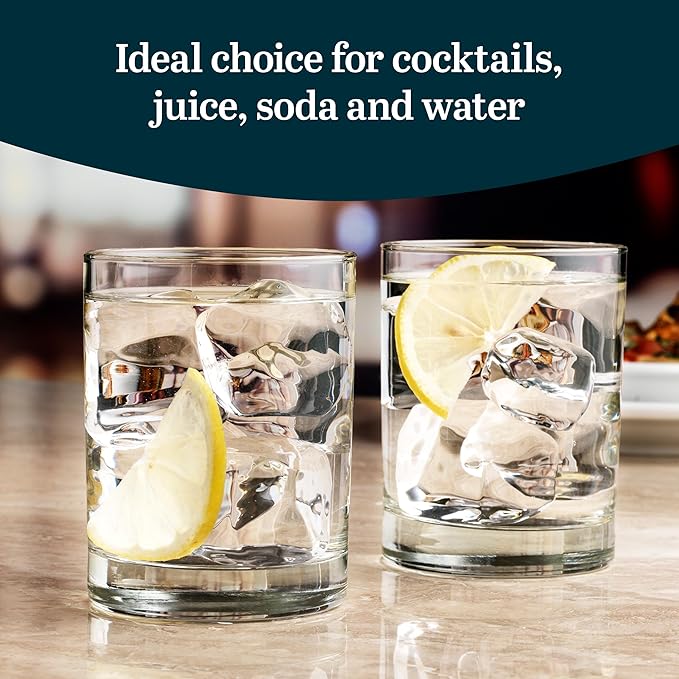 Libbey Heavy Base Double Old Fashioned Glasses - Elegant Whiskey Glasses Set of 12 - Dishwasher Safe Cocktail Glass for Cocktails, Juice, and More