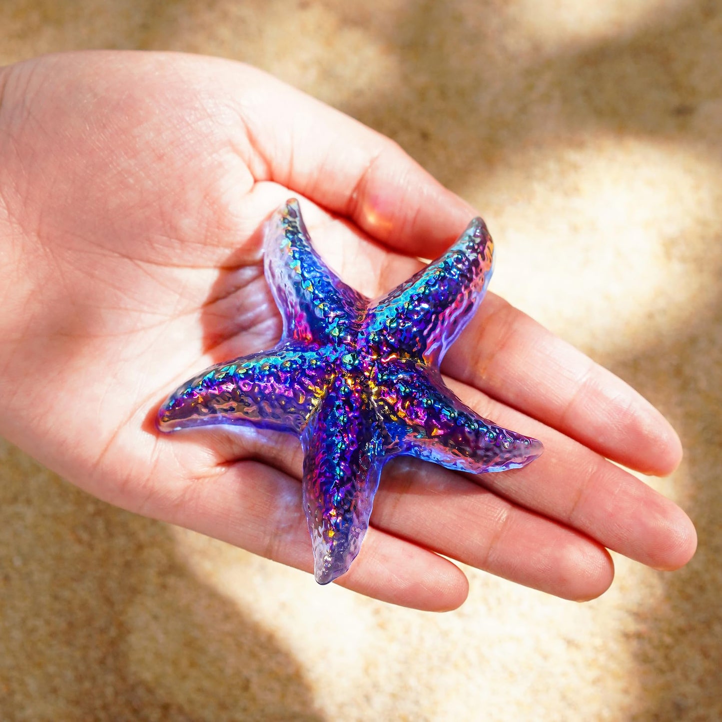 H&D HYALINE & DORA Hand Blown Glass Star Fish Figurines Blue Sea Animal Ornament for Home Decor,Tiny Glass Sea Animals Collectible for Seasonal Gift