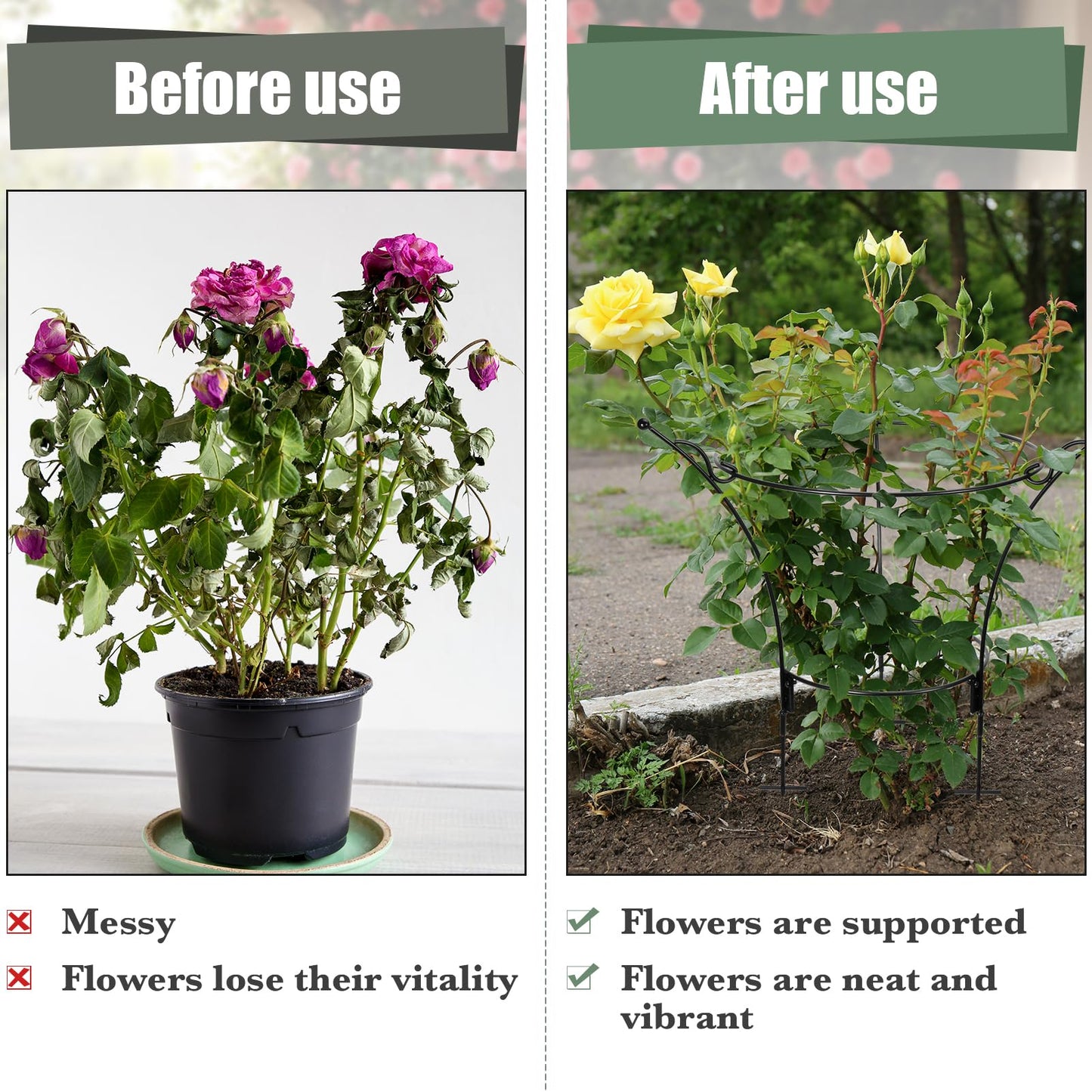 VICAMB 2 Pack Large Peony Cages and Supports,23.2" H X 13.4" D Metal Peony Support Rings,Tall Plant Support Garden Stakes for Outdoor Plants and Other Flopping Flowers