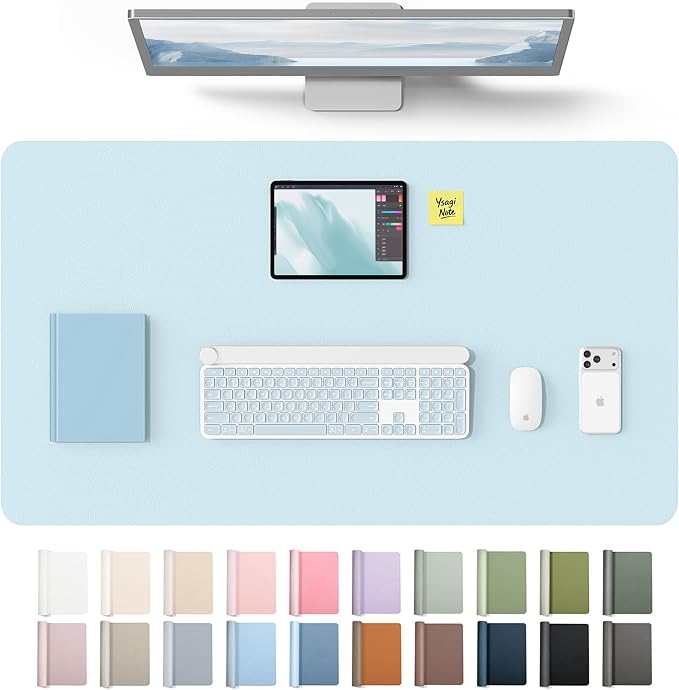 YSAGi Leather Desk Protector, Office Mat, Large Mouse Mat, Non-Slip PU Leather Blotter, Laptop Desk Mat, Waterproof Writing Pad for Office and Home(Baby Blue, 40" x 24")