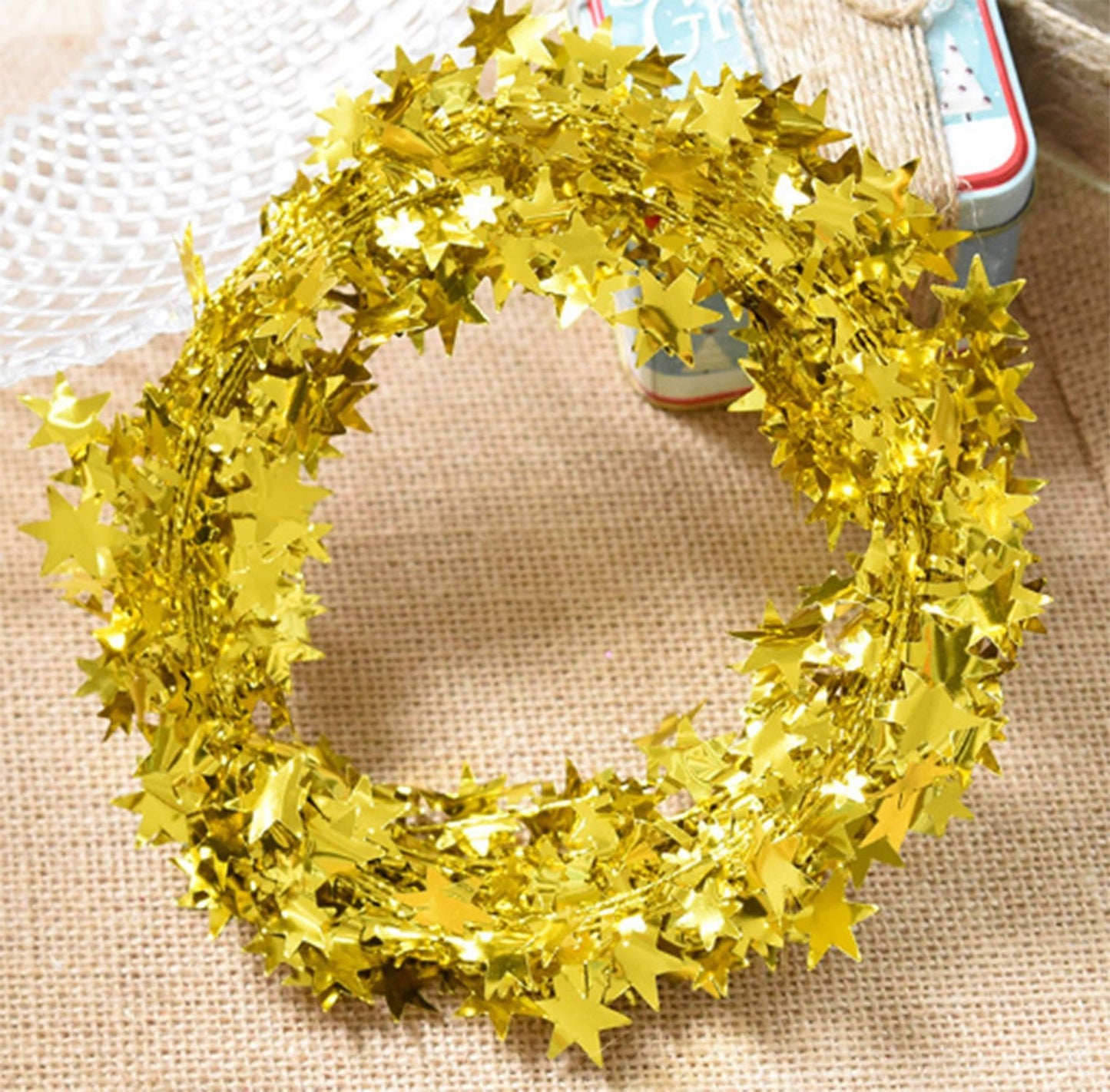 Yesier 25 FT Star Tinsel Garlands with Wire Star String Decor for Christmas Tree Party Decoration Festive Ornament, 2 Pack (Gold)