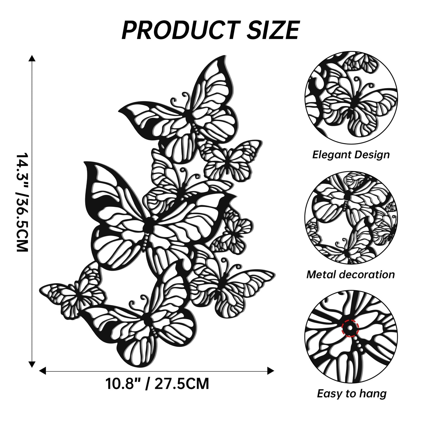 Slickss Exquisite Metal Butterfly Wall Decor – Lifelike Black Butterfly Wall Art for Teen Girl Room Decor, Versatile Home & Room Decoration Sculptures